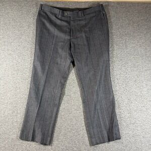 Indochino Grey Red Windowpane Plaid Dress Pants Mens Flat Front Trousers 40x28